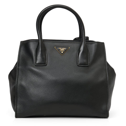 Black Pebbled Leather Open Tote