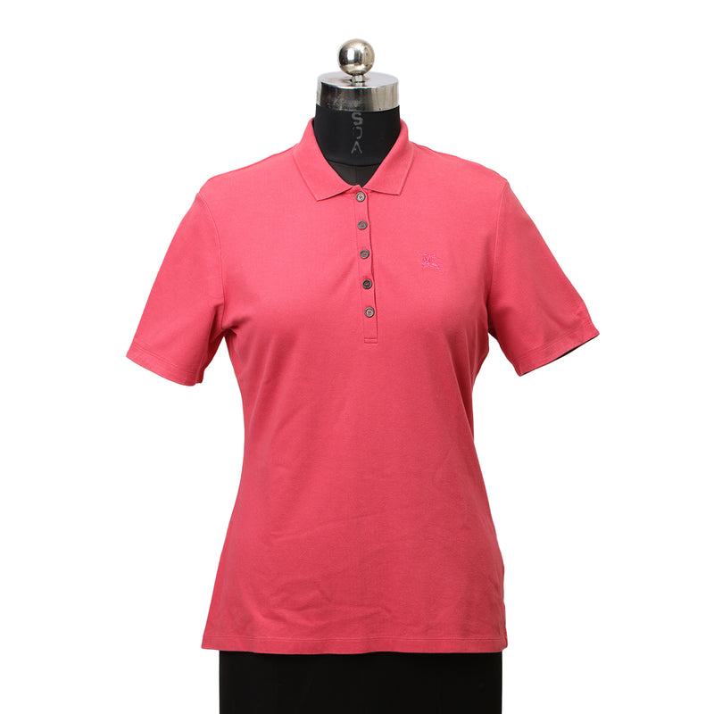 Pre-loved Burberry Fuchsia Cotton Polo Tshirt For Women- L