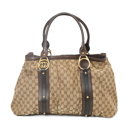 Beige/Ebony GG Canvas Interlocking G Large Tote Bag