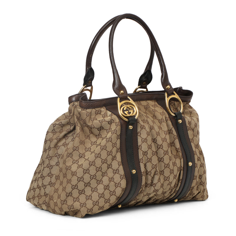 Women pre loved Gucci Beige/Ebony GG Canvas Interlocking G Large Tote Bag