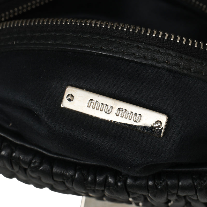 Black Leather Nappa Matelasse Crystal Flap Shoulder Bag