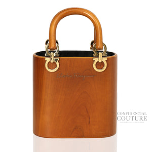 Tan Gancini Wooden Vintage Bucket Bag