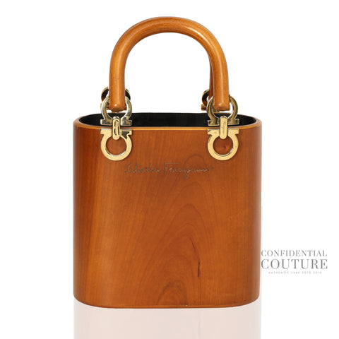 Tan Gancini Wooden Vintage Bucket Bag