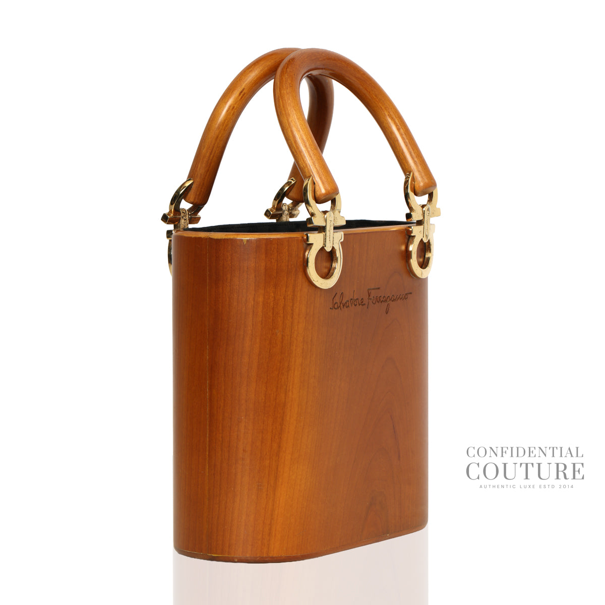 Tan Gancini Wooden Vintage Bucket Bag