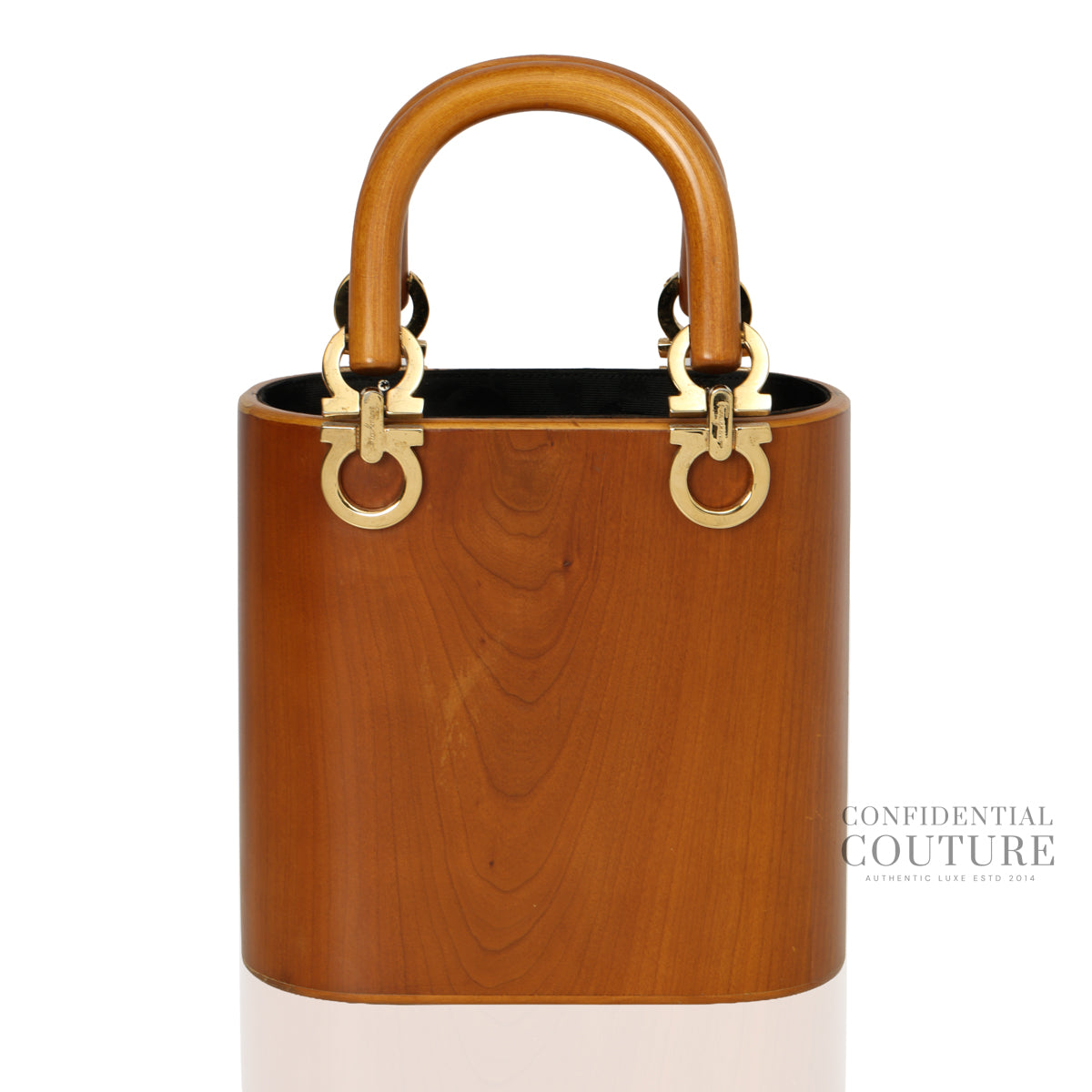 Tan Gancini Wooden Vintage Bucket Bag
