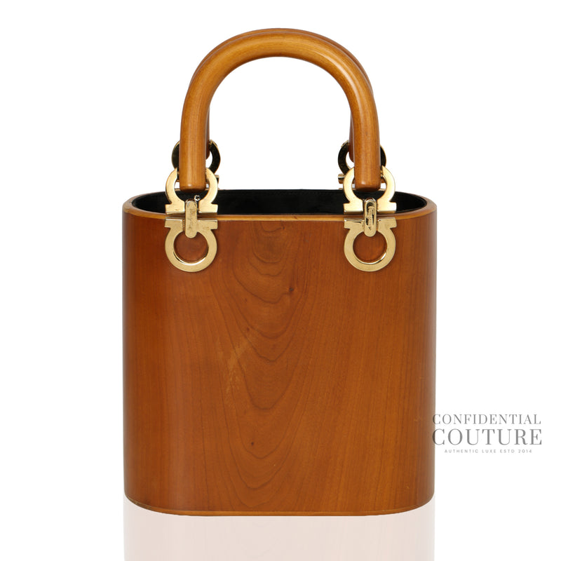 Women Salvatore Ferragamo Tan Gancini Wooden Vintage Bucket Bag