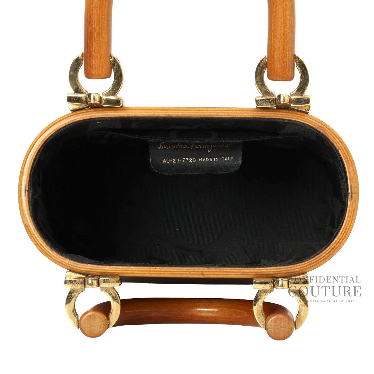 Tan Gancini Wooden Vintage Bucket Bag