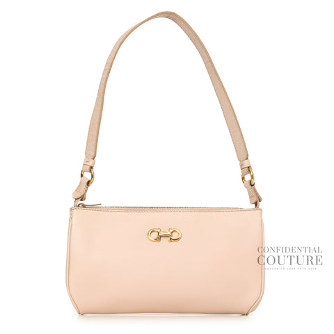 Pink Saffiano Leather Gancini Shoulder Bag