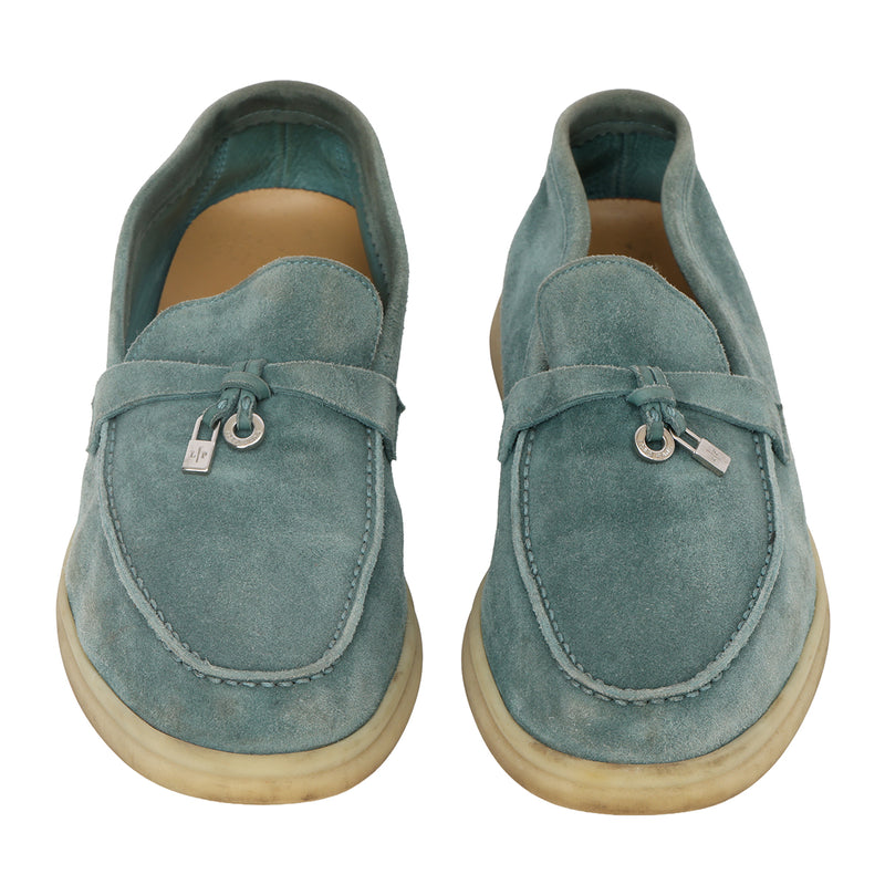 Pre-loved Loro Piana Light Blue Suede Summer Charms Walk Loafers- 38.5