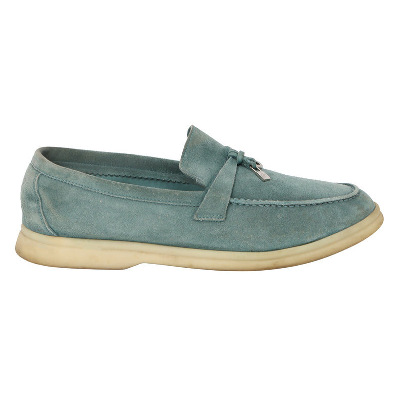 Loro Piana Light Blue Suede Summer Charms Walk Loafers- 38.5