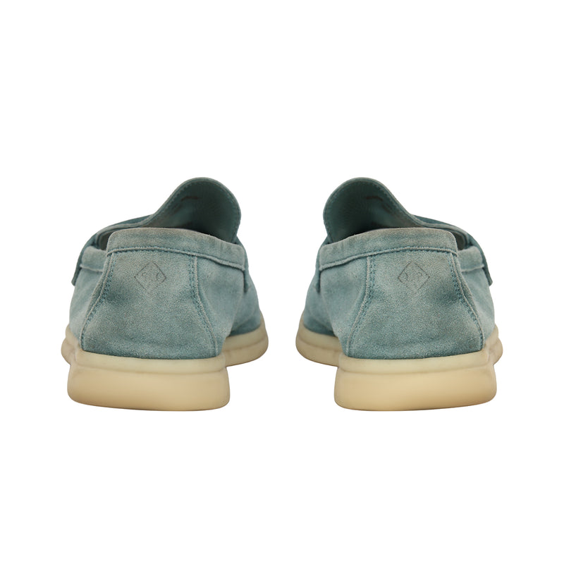 Women pre loved Loro Piana Light Blue Suede Summer Charms Walk Loafers- 38.5