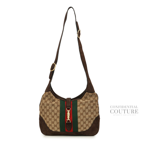 Beige/Ebony GG Canvas Vintage Web New Jackie Shoulder Bag