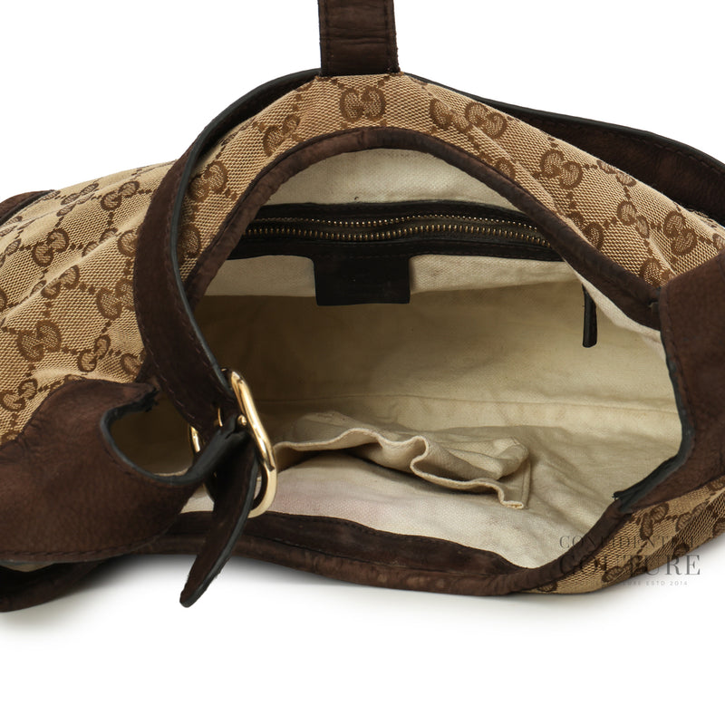 Beige/Ebony GG Canvas Vintage Web New Jackie Shoulder Bag
