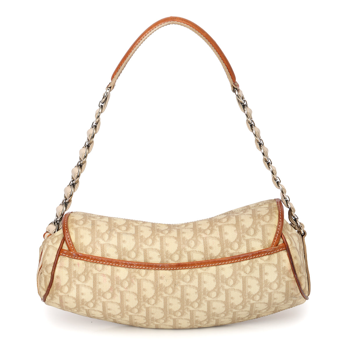 Tan And Beige Coated Canvas Heart Link Romantique Shoulder Bag
