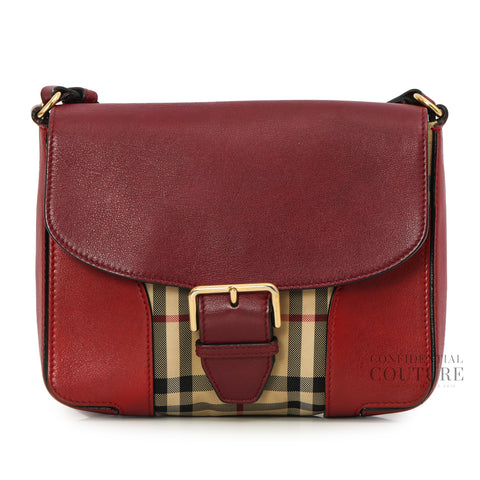 Maroon & Beige Horseferry Check Canvas and Leather Small Dickens Crossbody Bag