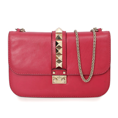Medium Glam Lock Rasberry Pink Rockstud Shoulder Bag
