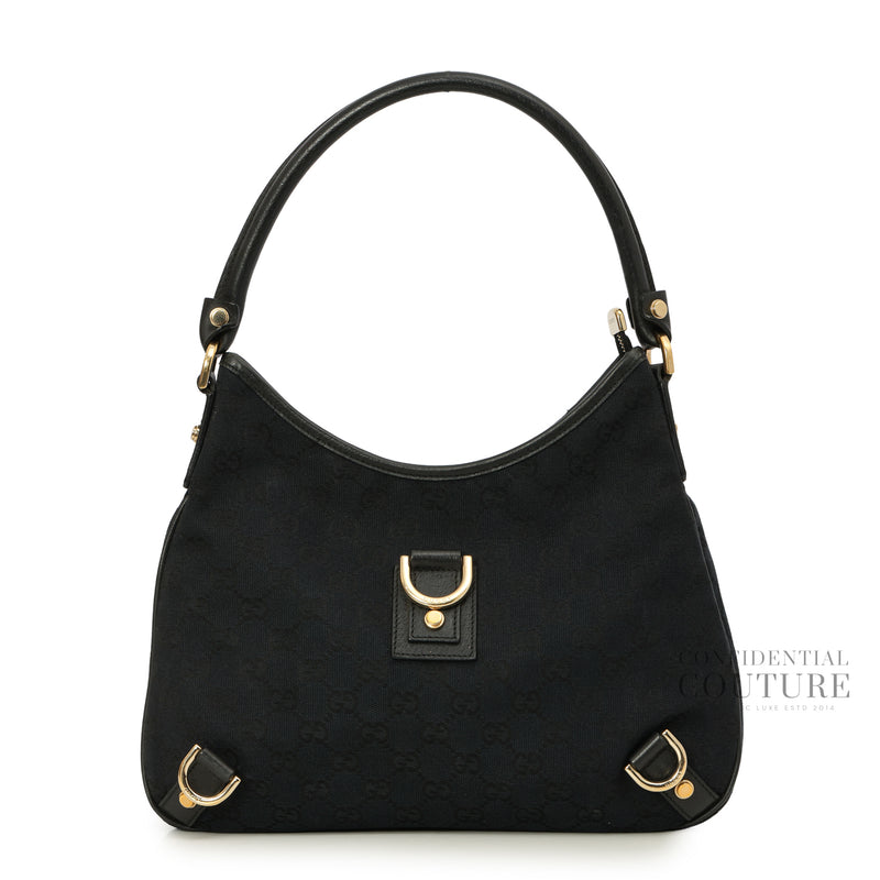 Black GG Canvas Abbey Medium D-Ring Hobo Bag