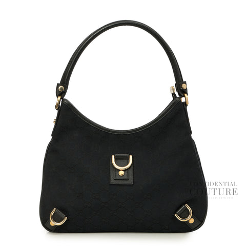 Black GG Canvas Abbey Medium D-Ring Hobo Bag