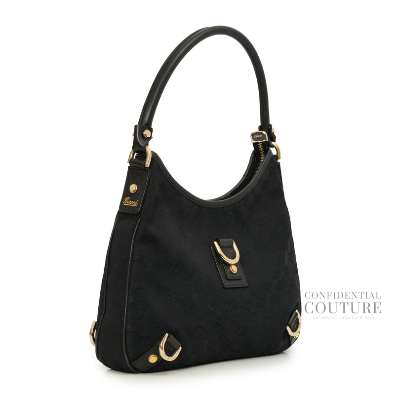 Black GG Canvas Abbey Medium D-Ring Hobo Bag