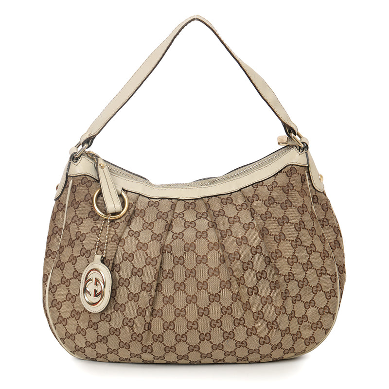 Pre-loved Gucci Beige/Ivory GG Canvas Medium Sukey Hobo Bag