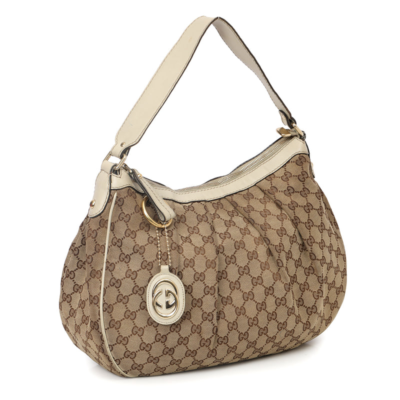 Women pre loved gucci beige ivory gg canvas medium sukey hobo bag
