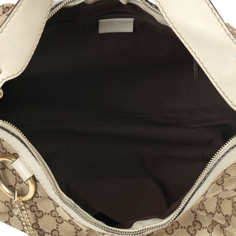 Women pre loved Gucci Beige/Ivory GG Canvas Medium Sukey Hobo Bag