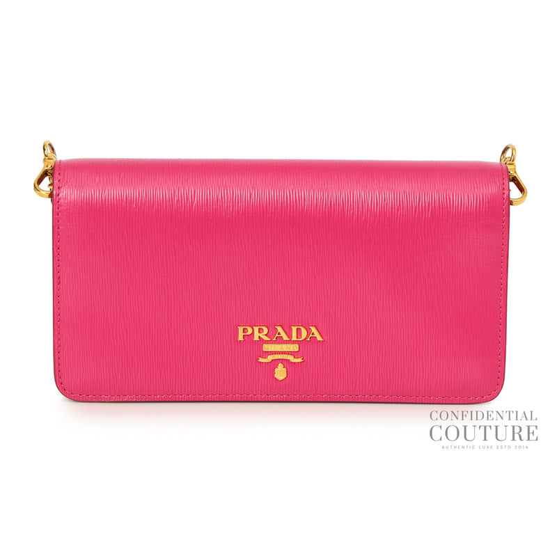 Fuchsia Leather Mini Bandoliera Wallet on Chain