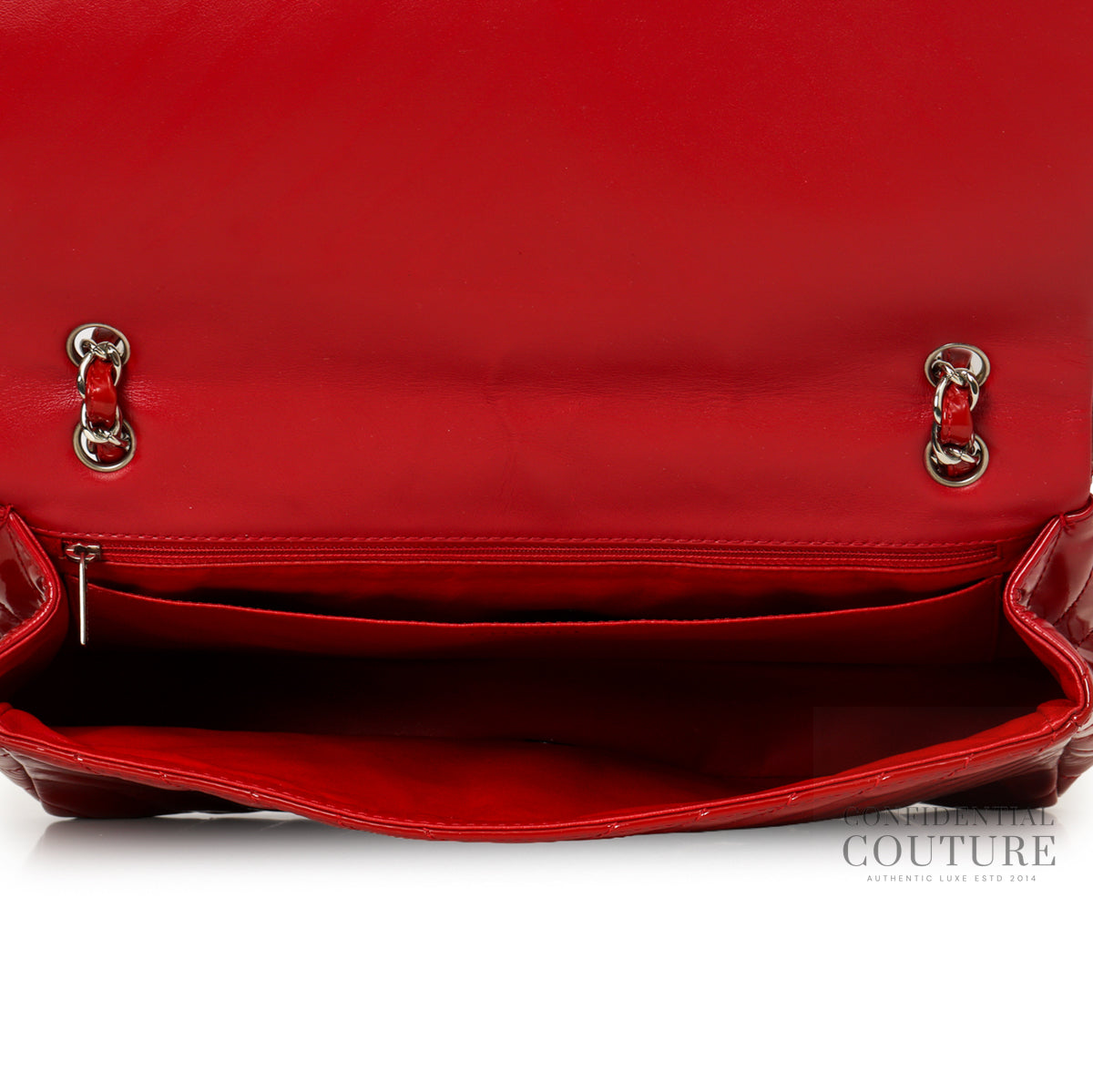 Red Chevron Quilted Patent Leather Maxi Flap Bag
