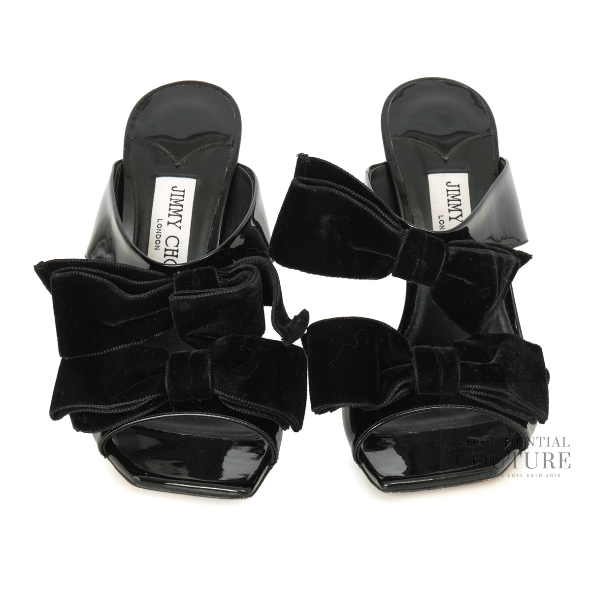 Black Patent Leather & Velvet Flaca Stilettos with Bow Accent EU 37 | UK 4 | US 7