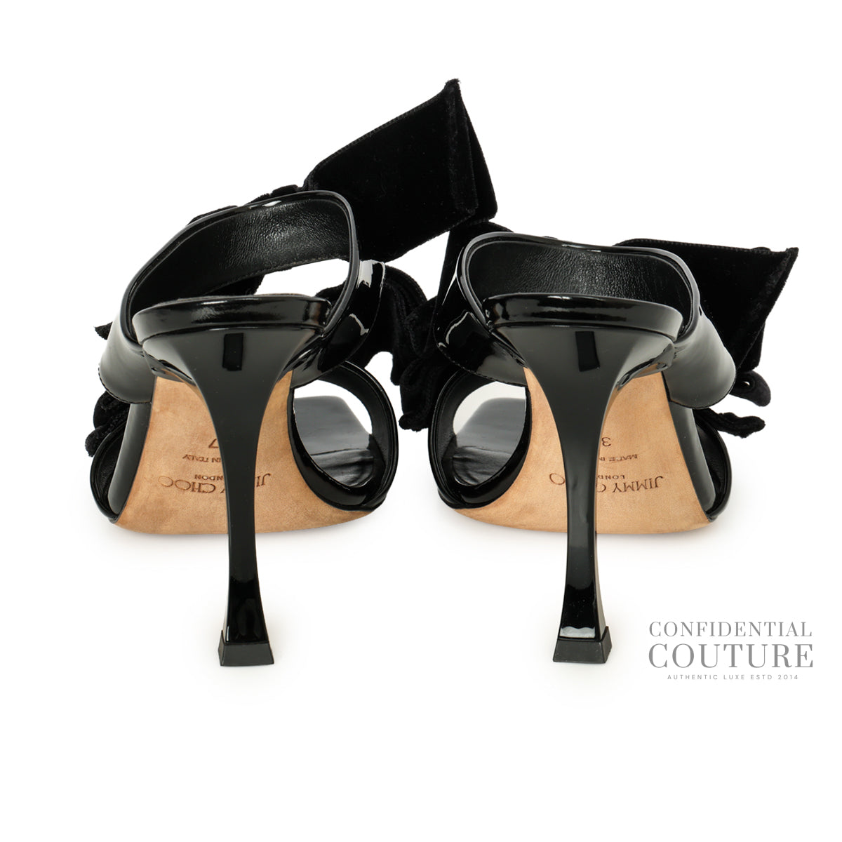 Black Patent Leather & Velvet Flaca Stilettos with Bow Accent EU 37 | UK 4 | US 7