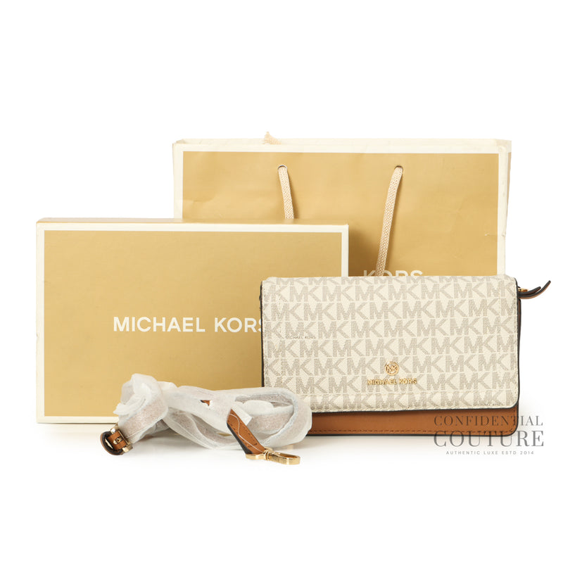 White/Tan Logo Print Small Sling Bag with Detachable Strap