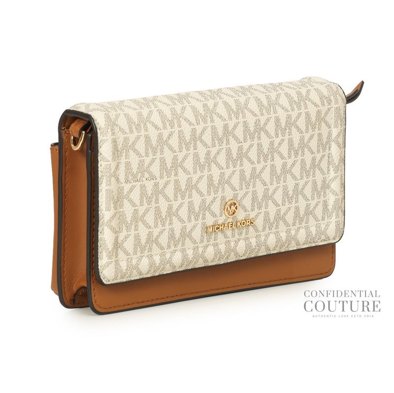 White/Tan Logo Print Small Sling Bag with Detachable Strap