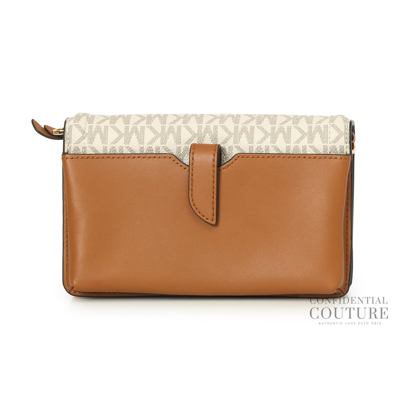 White/Tan Logo Print Small Sling Bag with Detachable Strap