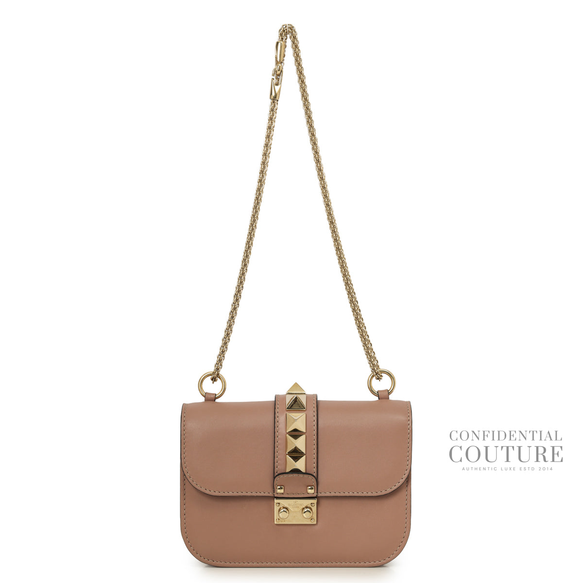 Small Glam Lock Rockstud Powder Pink Flap Bag