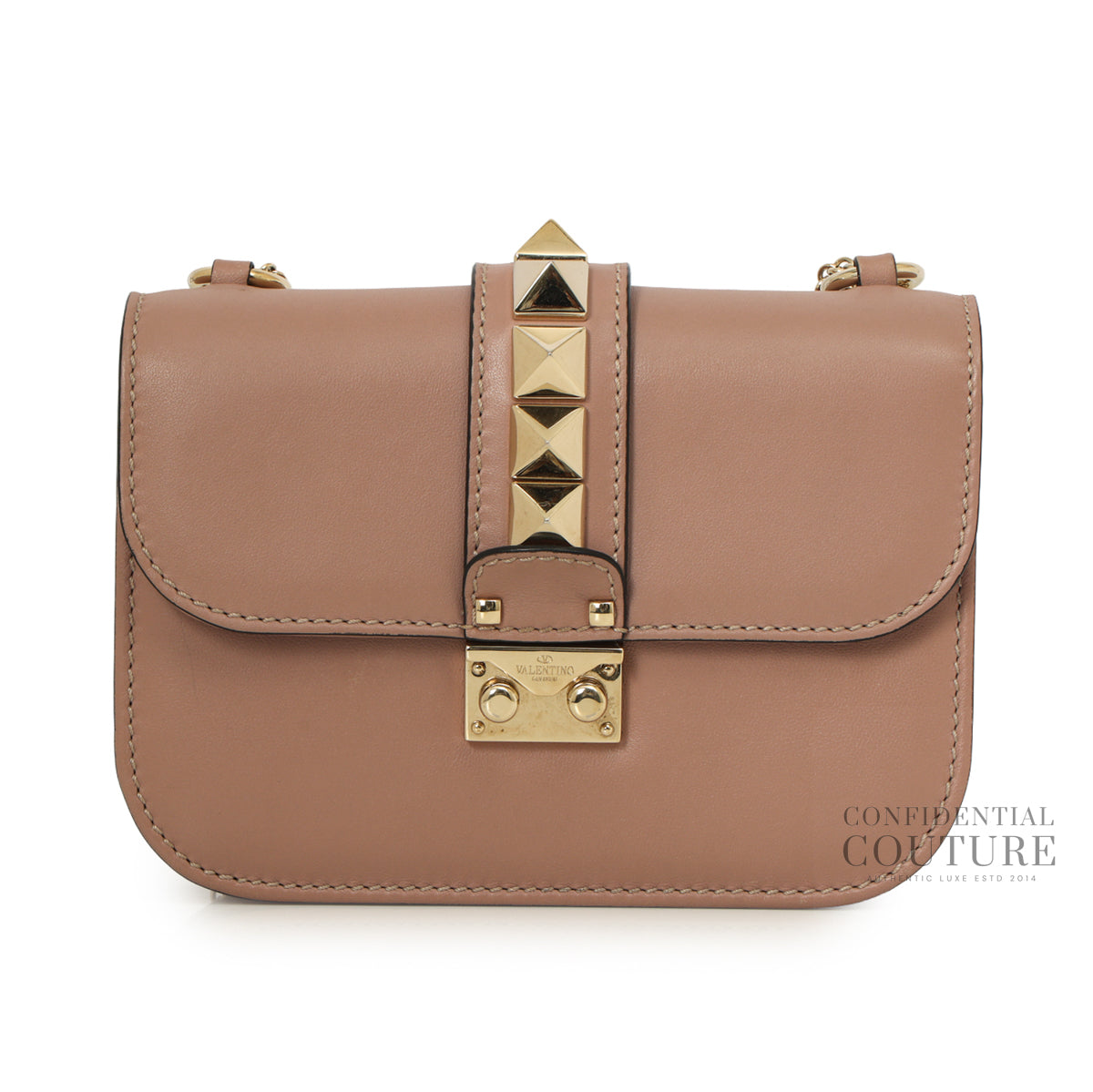 Small Glam Lock Rockstud Powder Pink Flap Bag