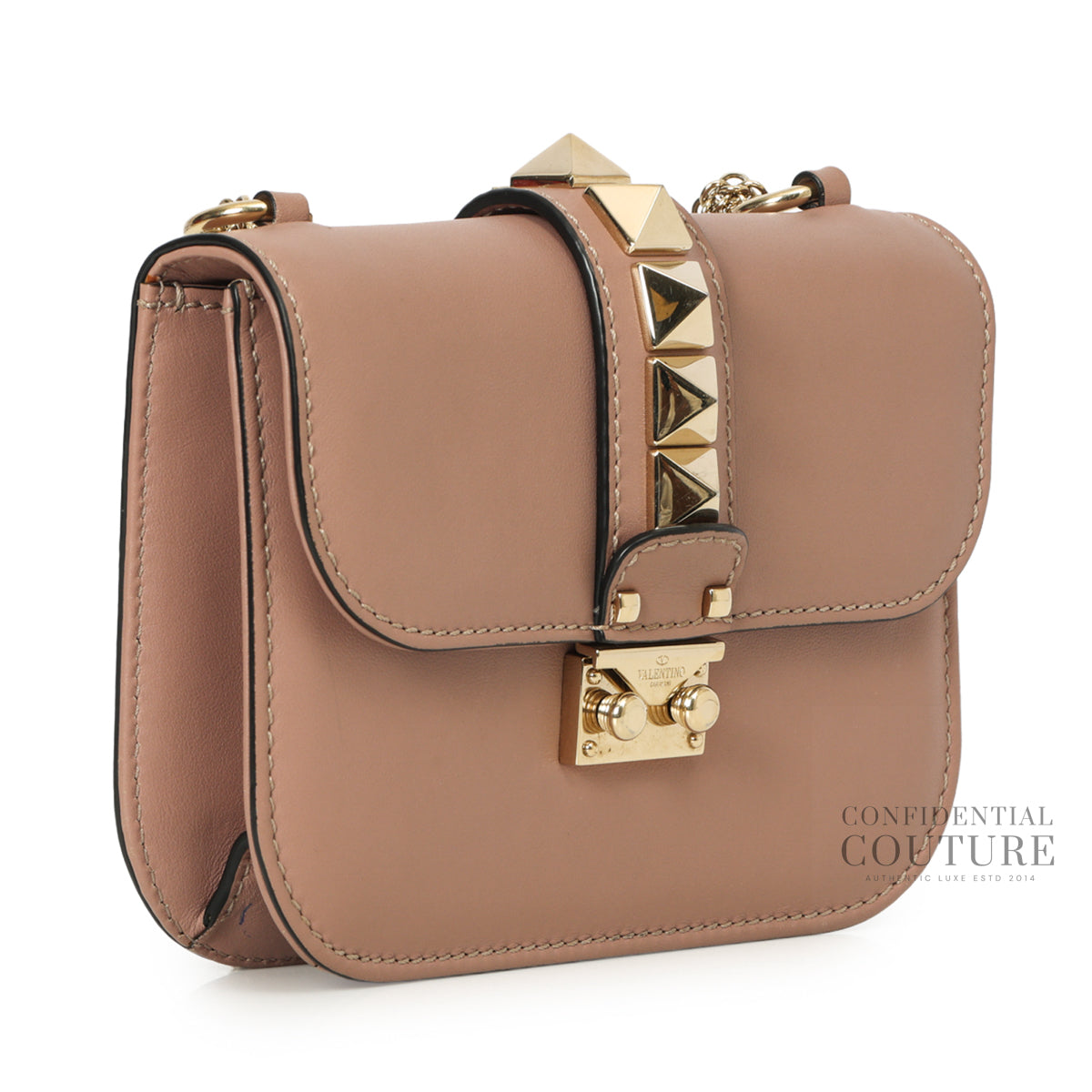 Small Glam Lock Rockstud Powder Pink Flap Bag