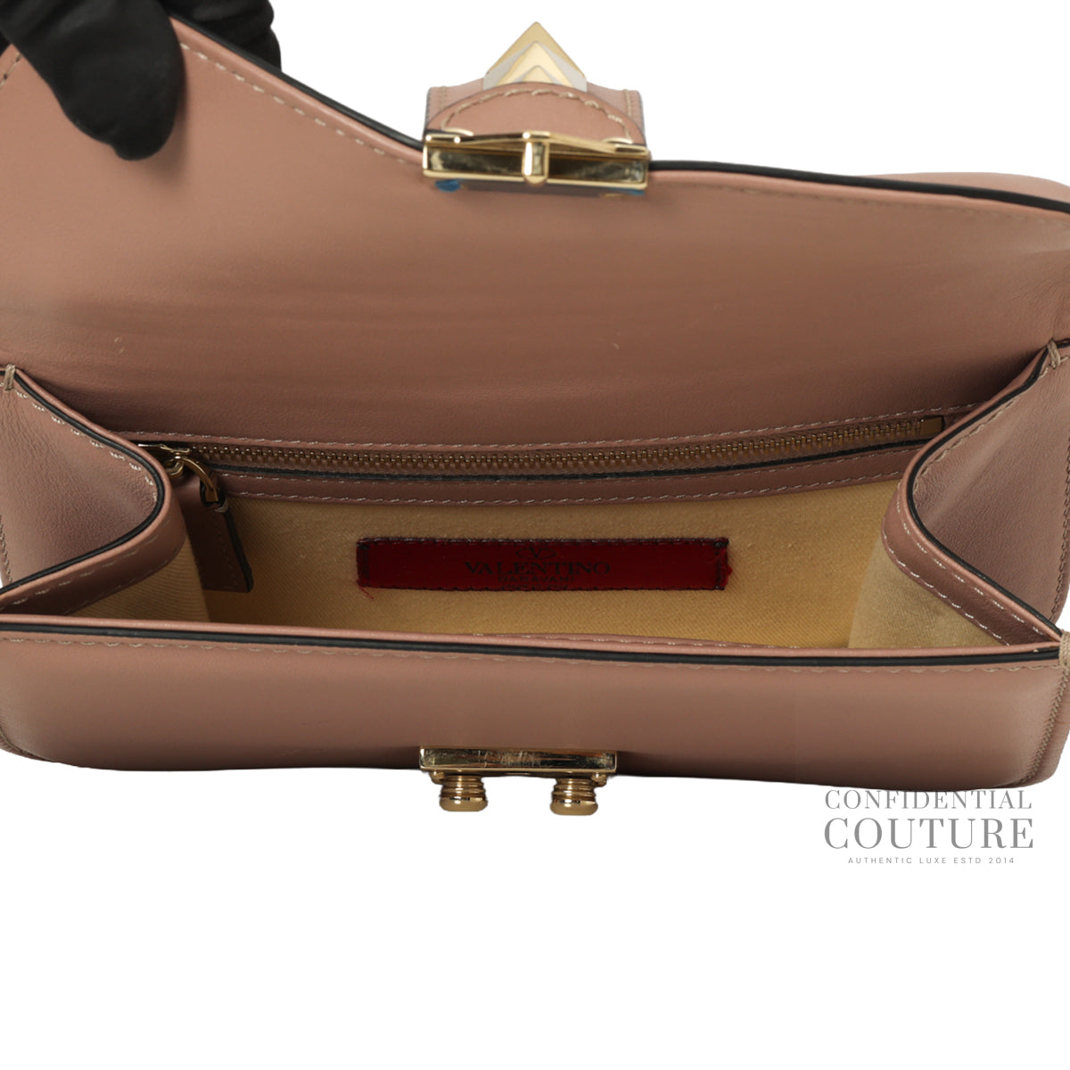 Small Glam Lock Rockstud Powder Pink Flap Bag