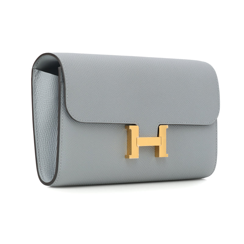Veau Epsom Gris Pantin Constance To Go Wallet With Gold Hardware