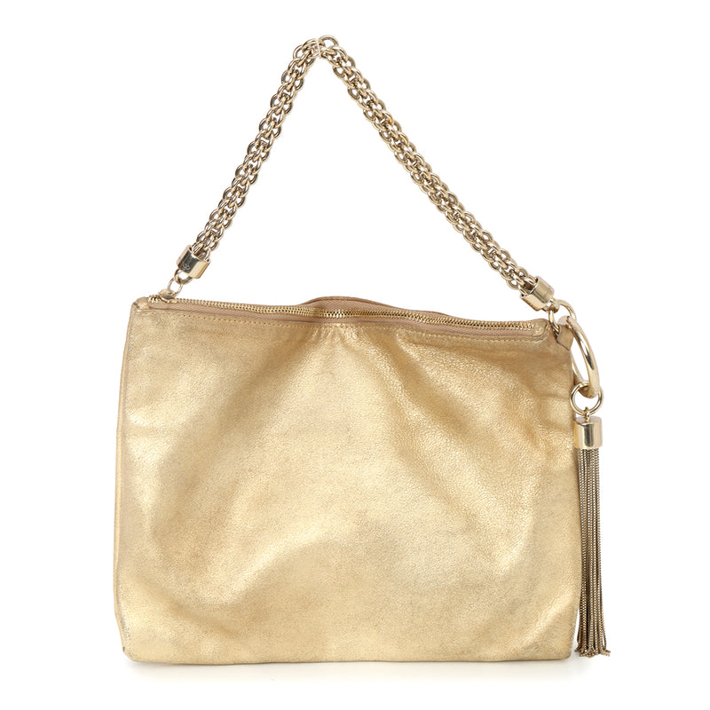 Jimmy Choo Gold Callie Clutch With Chain Strap And Tassel