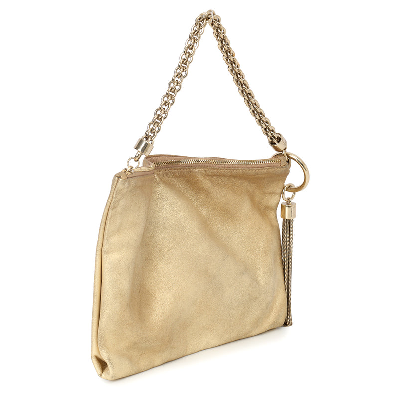 Jimmy choo gold callie clutch with chain strap and tassel sale