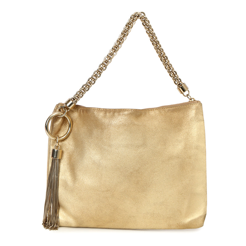 Jimmy choo gold callie clutch with chain strap and tassel price