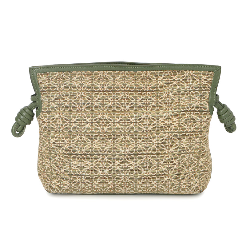 Loewe Flamenco Light Green Mini Leather Trimmed Canvas Jacquard Clutch
