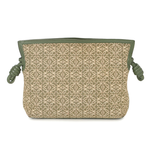 Flamenco Light Green Mini Leather Trimmed Canvas Jacquard Clutch