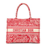 Fuchsia/Ecru Embroidery Canvas Toile De Jouy Medium Book Tote