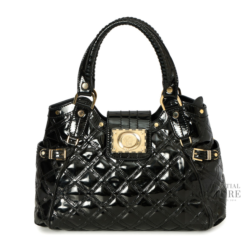 "Snap Out Of It" Black Patent Leather Handle Bag