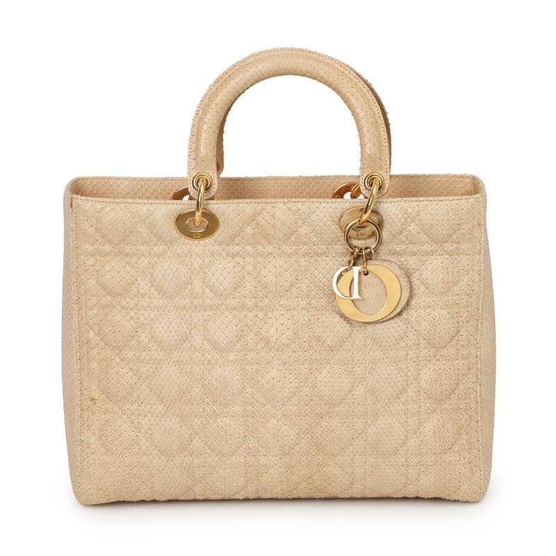 Beige Python Large Lady Dior Bag