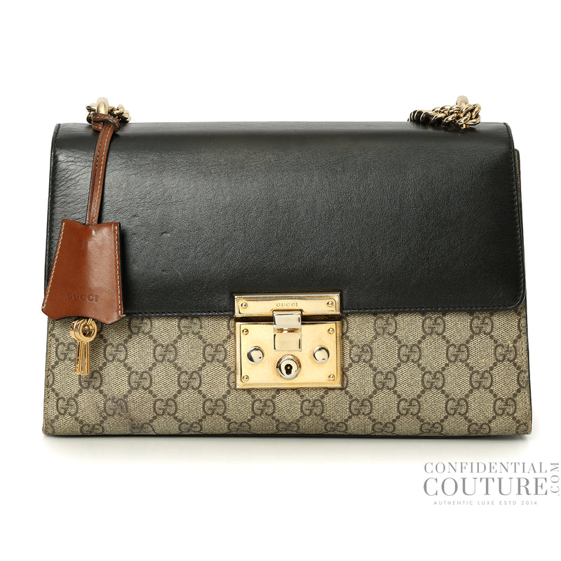Black GG Supreme Coated Canvas Padlock Medium Shoulder Bag