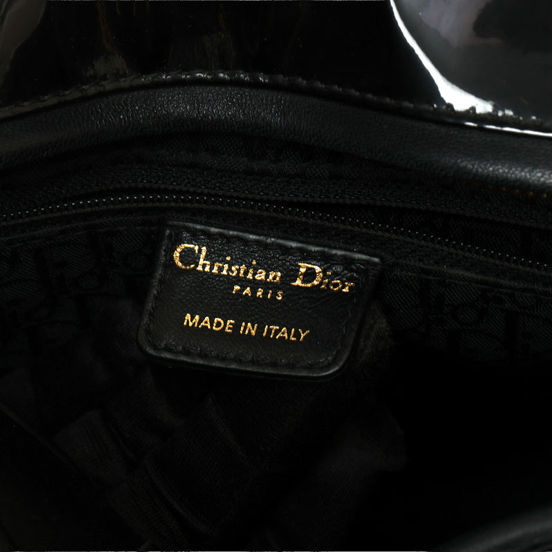 Women's Christian Dior Black Cannage Lady Dior Patent Leather Large Bag