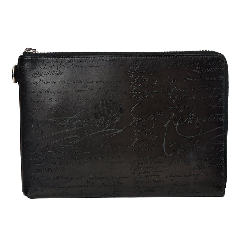 Berluti Nino Tgm Scritto NERO GRIGIO Leather Clutch