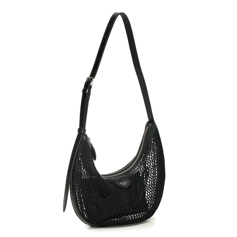 Alaia demi lune bag in fishnet black shoulder bag price